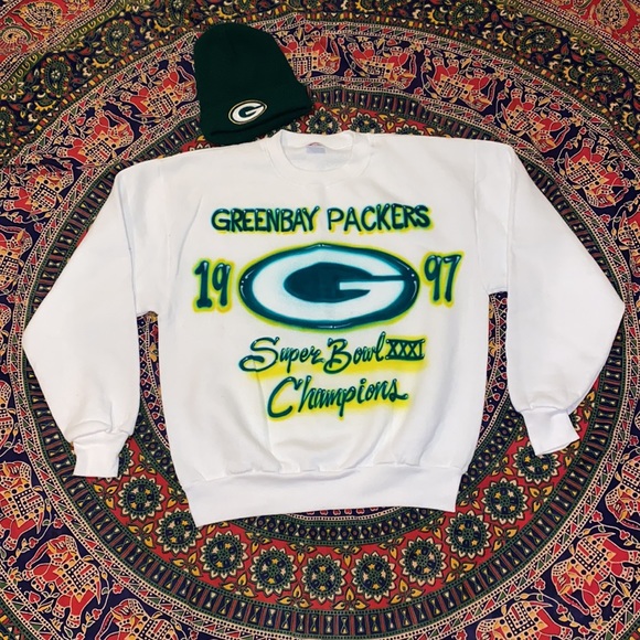 Classic 1997 Green Bay Packers Super Bowl Champs airbrushed sweatshirt. Size M - Picture 2 of 6